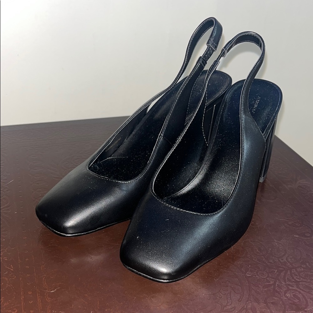 Nordstrom Black Slingback Heels Square Toe